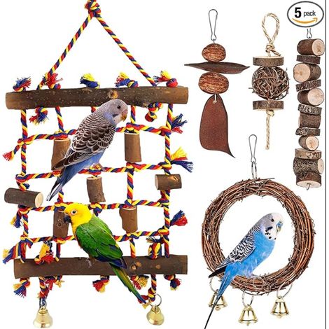 Bird Toy, Rope for Parrot, Climbing Net with Chew Toy, Perches, Cage, Accessories for Finch, Budgies, Love Birds (1/5)