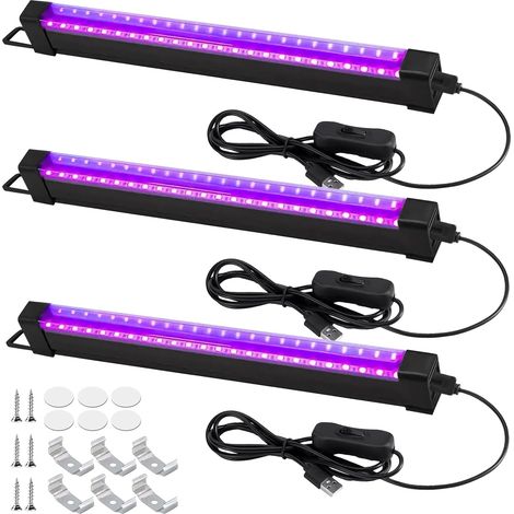 Tube LED Lumière Noire, 3 Pièces Barres De Lumière Noires 5W 24LED 32CM, Lumière Noire Portable, Barre Lumière Noires Lumiere UV Tube Lumière Noir pour Halloween Noël Soirée Peinture Corporelle (1/5)