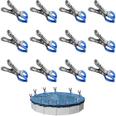 12 Pièces Métalliques pour Couverture de Piscine, Serre de Jardin Pinces de Fixation avec Feuille de Protection, Pinces pour Piscines Hors Sol, Pinces à Forte Tension pour Bâche de Couverture (1/5)