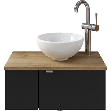 Einzelwaschtisch 60 cm, Türanschlag rechts in schwarz matt mit Eiche AMADORA-66 inkl. Waschbecken (1/5)