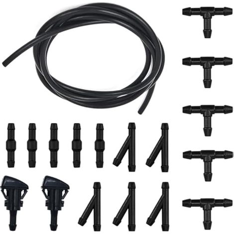 Durite Lave Glace, Kit de Tuyau Essuie, 5M Tuyau de Liquide -, avec raccord de tuyau 15 Pièces + 2 Pcs Buse (1/4)