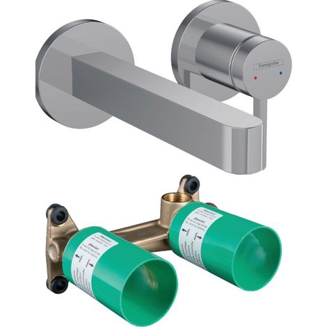Mitigeur lavabo mural HANSGROHE Finoris 165 mm + bonde à écoulement libre Chromé + Corps encastré (1/3)