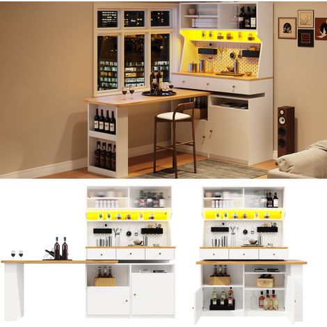 Mobile cucina alto 137 x 45 x 178 cm bianco con LED e piano estraibile HAVRYA (1/5)