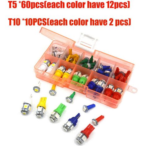 Lot de 70 bougies, ampoules et témoins lumineux LED T5+T10 pour tableau de bord automobile (1/5)