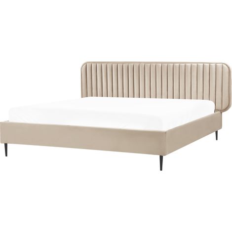 Cama con somier moderna tapizado terciopelo cabecero patas de metal gris pardo 180 x 200 cm Brin