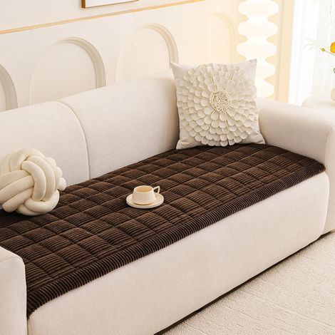1 Housse Canapé D'angle, Velours Côtelé, Antidérapant, 70x150cm, Chocolat, Salon (1/5)