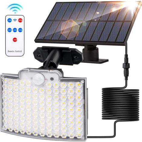 Abnehmbares Solarleuchten-Set mit 106 LEDs, Fernbedienung, IP65 wasserdicht, Bewegungsmelder, 2000 Lumen, 5 m Kabel, 2000 mAh Akku, 3 intelligente Modi, Diebstahlsicherung, für Garten, Parkplatz, Balk (1/4)