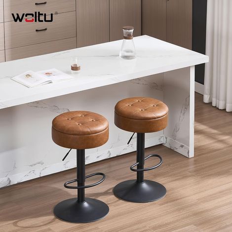 WOLTU 2x Sgabello da bar cucina alto penisola girevole regolabile poggiapiedi - Marrone (1/5)