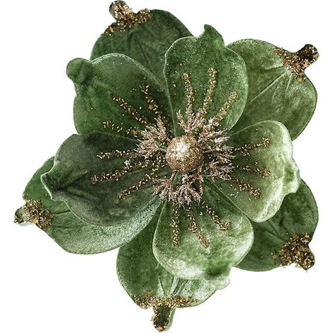 Fleur De Magnolia - Décoration De Sapin De Noël Avec Tige - Vert - 23,9 cm - Pour Arbre De Noël Et Couronne - Lot De 1 (1/5)