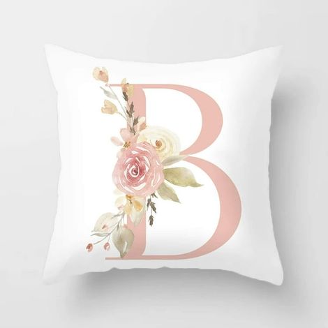 Coussin Décoratif Lettre B Housse en Velours Blanc Fleurs, Taie Carrée 30x30 cm pour Canapé, Chambre, Voiture et Extérieur, Protection de Coussin Douce et Élégante, Motif Floral et Lettre Anglaise (1/5)