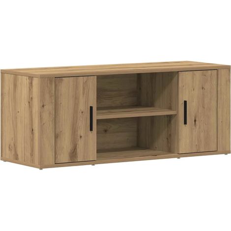 Meuble TV rectangulaire moderne avec rangement pratique 100 x 35 x 40 cm en bois d'ingénierie chêne artisanal (1/5)