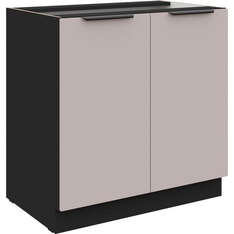 Küchen Unterschrank 80 cm Küche ARONA Kaschmir beige matt + Schwarz matt Küchenzeile Küchenblock Küche Einbauküche (1/5)
