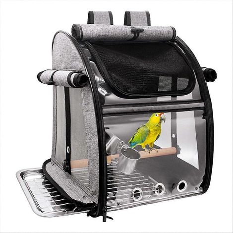 Sac de transport pour oiseaux avec perchoir, sac à dos de transport pour oiseaux avec plaque en acier inoxydable et filet, sac à dos portable pour parents (1/5)