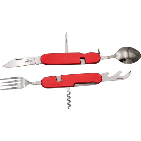 Couteau multifonctions Third manche en aluminium rouge 20901R avec lame inox 5.9 cm, 6 fonctions, amovible. Avec housse en nylon.