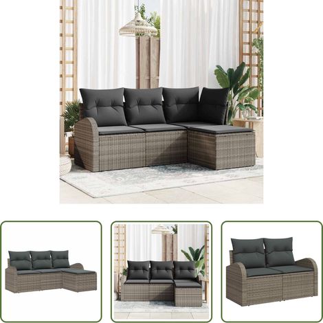 vidaXL Poly-Rattan - Sofa Set mit Kissen mit Speicher 4 pcs Grau Poly-Rattan (1/5)