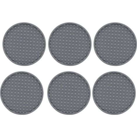 Ensemble de 6 sous-verres en silicone résistants à la chaleur, antidérapants et flexibles, ronds, avec support pour la maison et la cuisine (gris). (1/5)