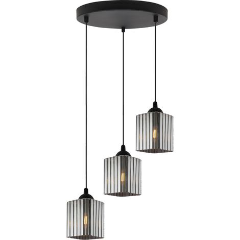 Riffle Pendelleuchte, schwarz, 3-flammig, Graphit, Würfel, E27 OW (1/5)