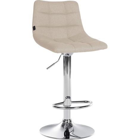 Sgabello da bar moderno x1 in tessuto trapuntato color crema con base a tromba in metallo cromato 100005967