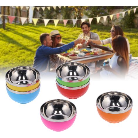 Set aus 6 farbigen, isolierten Edelstahlschüsseln für Salate und Nudeln, für die Küche (13 cm S) (1/5)