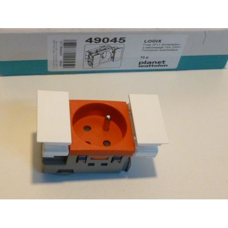 Prise 2P+T 16A à détrompage rouge borne auto type 45x45mm pour goulotte d'installation Logix PLANET WATTOHM 49045