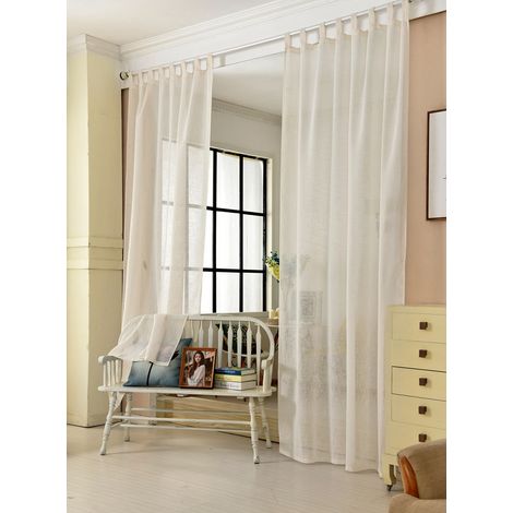 WOLTU Gardinen transparent mit Schlaufen Leinen Optik, Schlaufenschal Leinenvorhang im Landhausstil Stores Voile Fensterschal für Wohnzimmer Kinderzimmer Schlafzimmer, 140x225 cm Creme (1 Stück) (1/5)