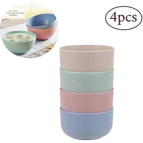 Assiettes en paille de blé - Lot de 4 bols incassables, résistants aux chutes, vaisselle écologique et durable (1/4)