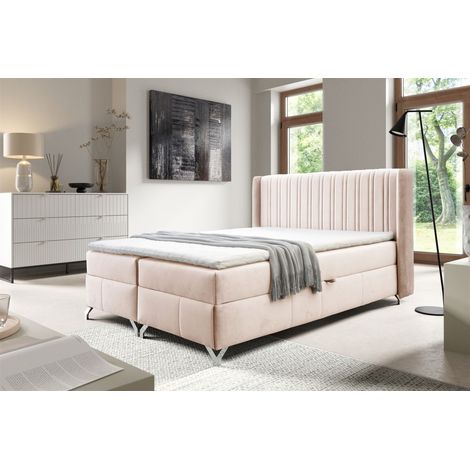 Boxspringbett Schlafzimmerbett DAMIEN 200x200cm Stoff Salvador Creme (1/5)