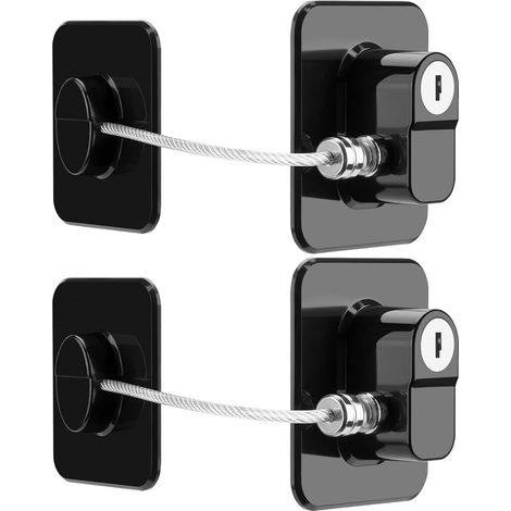 Verrou de réfrigérateur, lot de 2 verrous améliorés pour congélateur, placards et tiroirs, en ABS durable avec dos auto-adhésif (noir) (1/5)