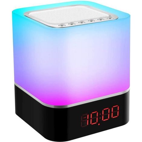 5 EN 1 Reveil Lumineux Enceinte Bluetooth Portable, Lampe de Chevet à Bruit Blanc Bebe, Veilleuse Multicolore Contrôle Tactile (1/5)