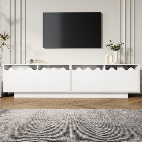Mobile TV 170x40x45 cm bianco in MDF e pannello truciolare con 4 ante e ripiani in vetro temperato (1/5)