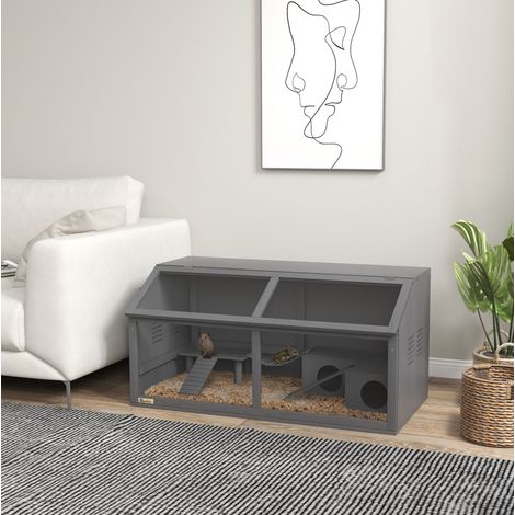 Gabbia per criceti in legno 100 x 52 x 50 cm, tetto apribile, grigio scuro OKMYHOME (1/5)