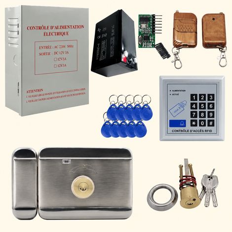 Kit de contrôle d'accès serrure motorisée double cylindre boîtier d'alimentation batterie 2 télécommandes digicode ID 10 cartes RFID 2 10 réf 3547 5 kg – Livraison gratuite