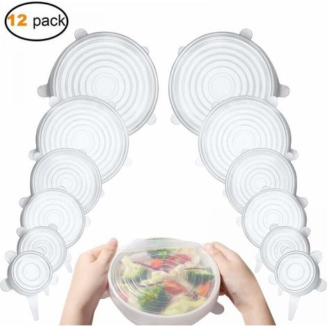 Couvercles en silicone extensibles, couvercles en silicone, extensibles, couvercles en silicone de 12 pièces extensibles de différentes tailles, couvercle extensible sûr et sain Nourriture fraîche pou (1/5)