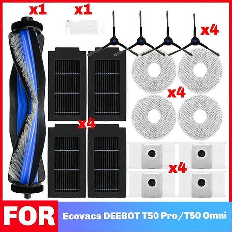 Zubehör kompatibel mit den Staubsaugern ECOVACS T50 OMNI / T50 PRO OMNI und Ecovacs Deebot T50 Max: Hauptbürste, Filter, Reinigungstuch und Staubbeutel. (1/5)