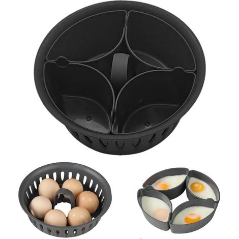 Uso para cocinar huevos，soporte para cocedor de huevos，cocedor de huevos para 4 huevos，cocedor de huevos 2 en 1 combinado con cesta de cocción (1/5)