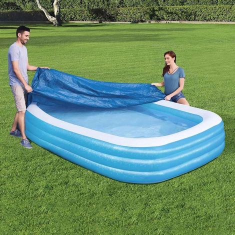 Rechteckige Poolabdeckung (305 x 183 cm) – geeignet für rechteckige Pools – rechteckige PE-Poolabdeckung – mit Seil und winddicht (1/5)