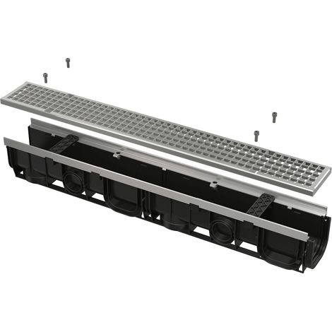 Alcadrain AVZ103-R104 Entwässerungsrinne 100 mm mit Metallrand und Rost verzinkt C250 (1/4)