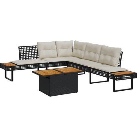 Set sofás jardín y cojines 2 pzas ratán sintético acacia negro