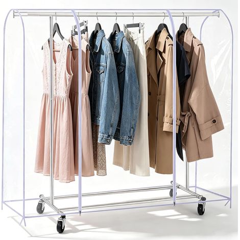 Housse transparente pour porte-vêtements, sac à vêtements 120 x 150 x 50 cm, housse de protection transparente avec fermeture éclair, imperméable, protège les vêtements du soleil, de la poussière (1/5)
