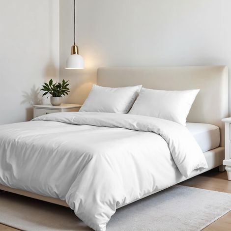 Housse de Couette Set Blanc Double Microfibre 2 Places 250x200cm 52x82cm (1/5)