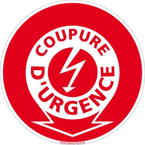Panneau Coupure d'Urgence Électrique. Signalisation Sécurité Incendie. - Aluminium 2 mm - Diamètre 450 mm
