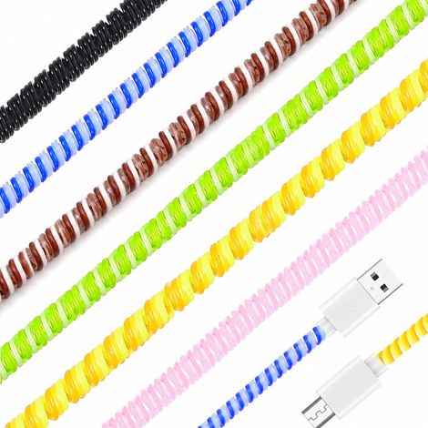 Lot de 6 Protège-Câbles en TPU Écologique 1,6m - Gainage Spirale Souple Anti-Détérioration pour Câbles Chargeur et Écouteurs, Protège des Plis et Morsures d'Animaux, Prolonge la Durée de Vie (1/5)