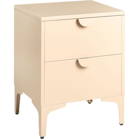Table de Chevet Industrielle en Acier avec 2 Tiroirs Meuble de Rangement Chambre Beige Ardura (1/5)