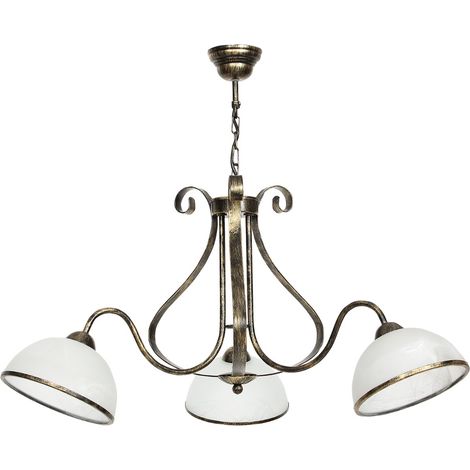 Suspension rétro patine or verre 3xE27 Antica Luminex
