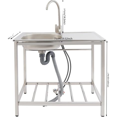 Évier de cuisine d'extérieur, en acier inoxydable, design autonome, Argent (1/5)