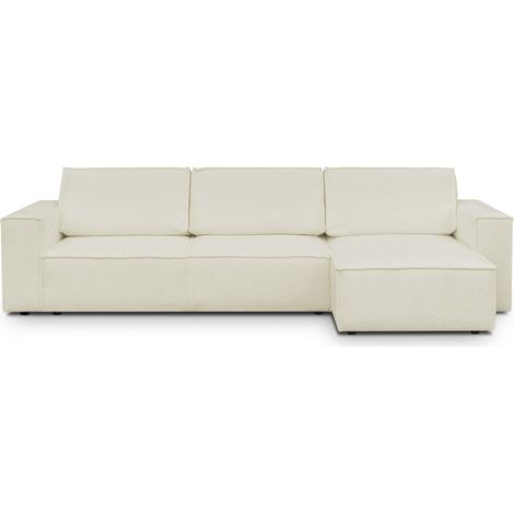 Canapé d'angle convertible réversible 5 places avec coffre de rangement en tissu bouclettes écru - Harper (1/5)