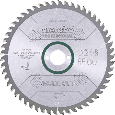 Leman – Lame de scie circulaire carbure 216mm – 60 dents pour bois dur et stratifié – Angle d'attaque 5° – Épaisseur 1.8mm – Ø alésage 30mm