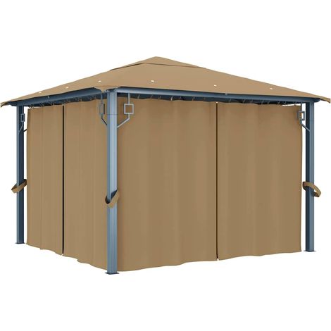 vidaXL Cenador con cortina gris taupe aluminio 300x300 cm (1/5)