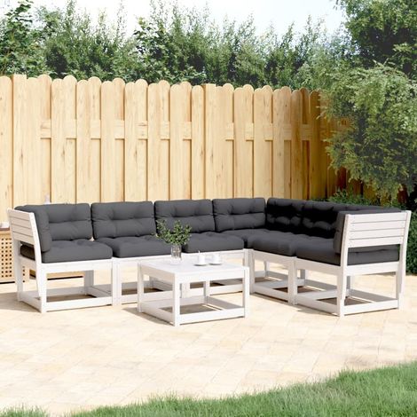 Juego sofás jardín 6 pzas con cojines madera maciza pino blanco vidaXL (1/5)