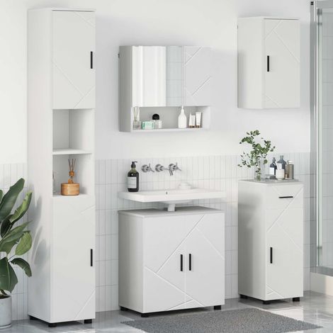 Badezimmermöbel-Set mit Tür 5 pcs Weiß Holzwerkstoff & Metall (1/4)